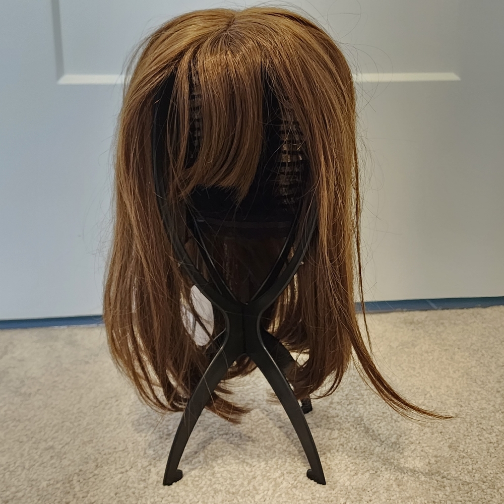 Chestnut Brown Synthetic Mid-length Bob Wig with Bangs One-Size